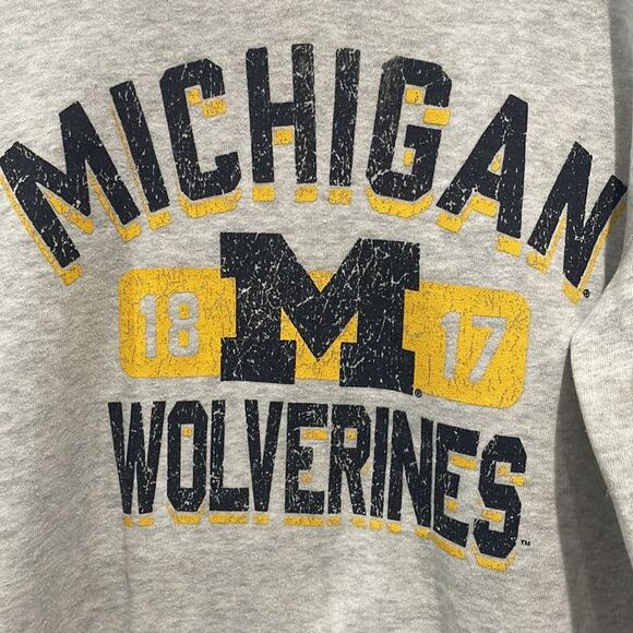 Michigan Wolverines Women’s Gray Crewneck Sweatshirt Distressed Graphic - Small - Picture 3 of 6